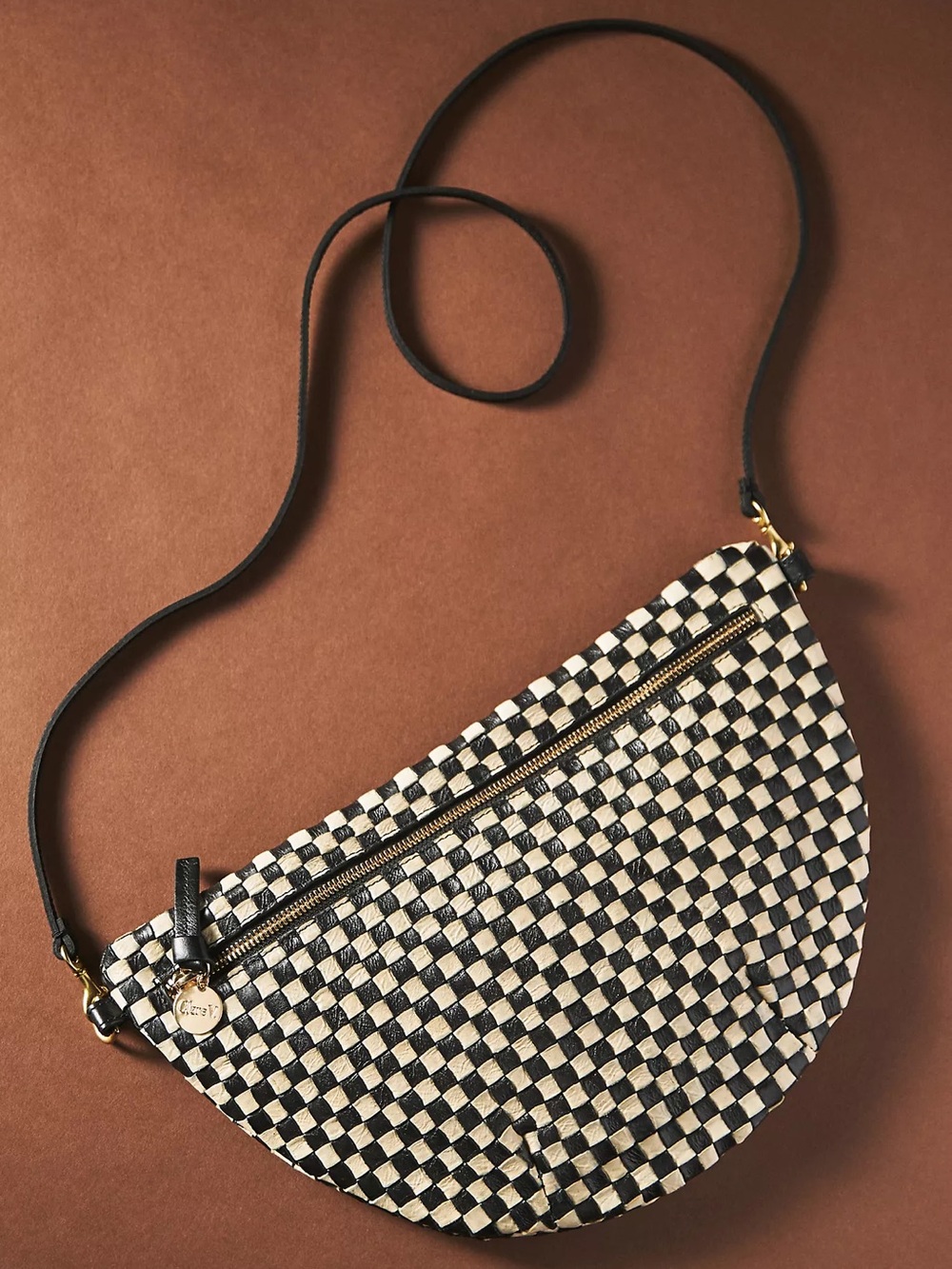 Clare V. Grande Woven Leather Belt Bag in Black And Cream Checker NWT - Picture 2 of 7